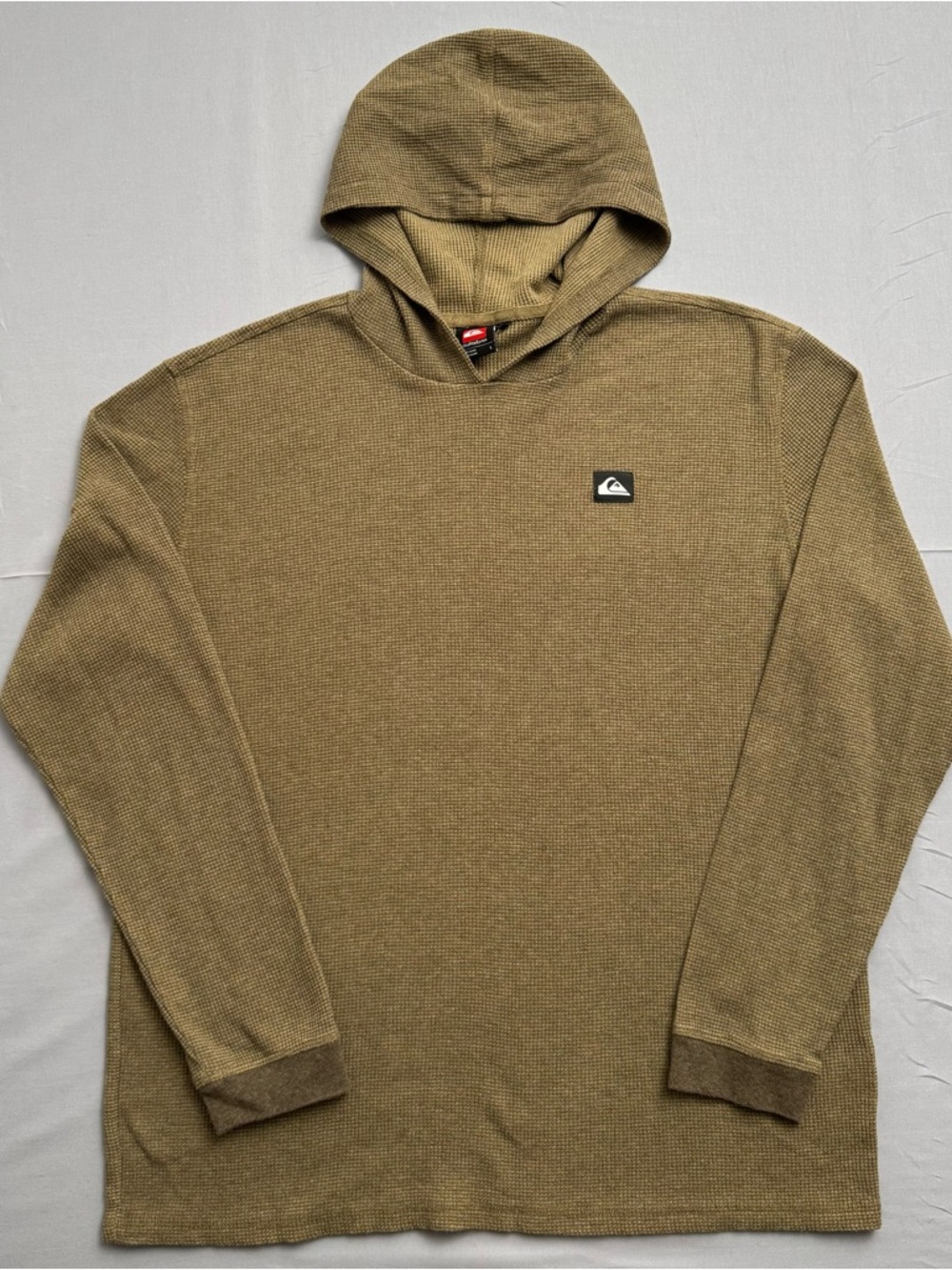 Quiksilver Brown Waffle Knit Thermal‎ Pullover Hoodie Logo Men's L Long Sleeve